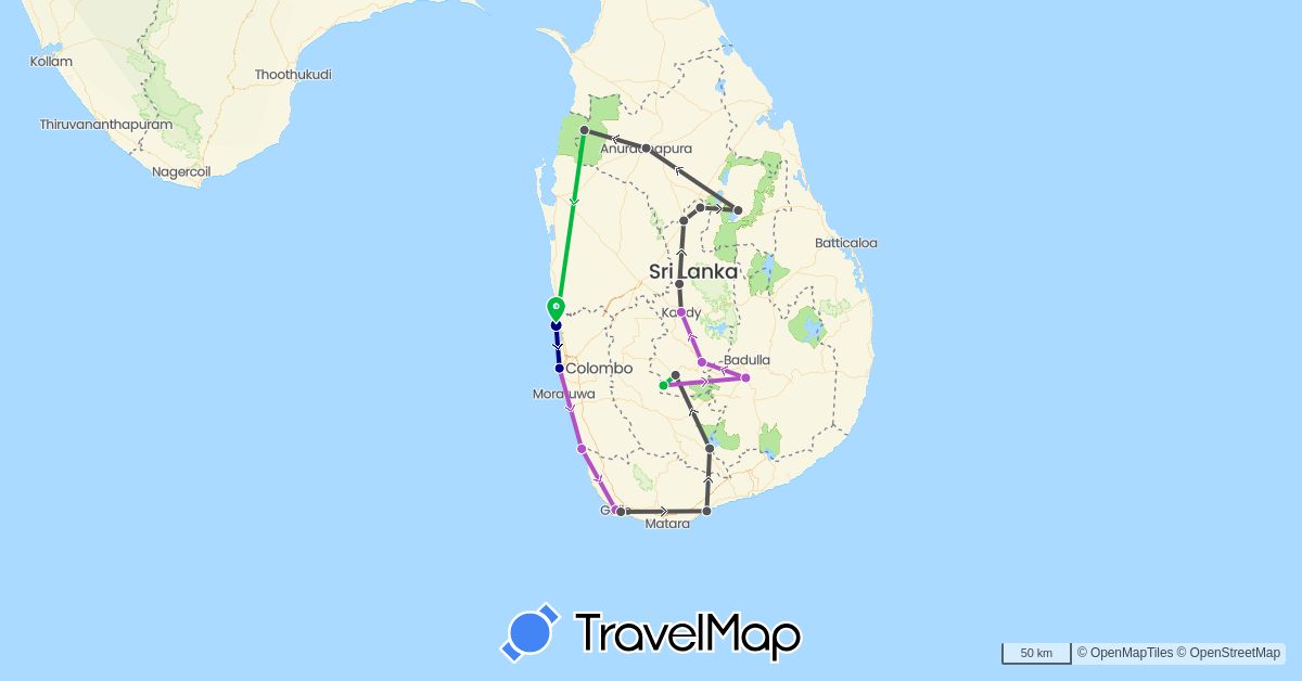TravelMap itinerary: driving, bus, train, motorbike in Sri Lanka (Asia)